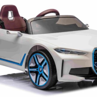 COCHE ELECTRICO PARA NIÑOS 12V, BMW I4, BLANCO, RUEDAS GOMA, ASIENTO CON FUNDA, RC - INDA82-JE1009wt