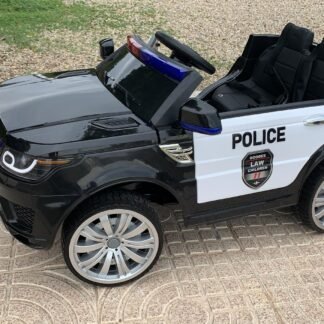 COCHE ELECTRICO DE POLICIA PARA NIÑOS 12V, BLANCO Y NEGRO,INFANTIL, MANDO RC - INDA453-KI4-LE-c4kc002