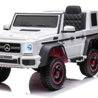 Mercedes-Benz G63 6x6, 2x motores, 1 plaza, RC, asiento símil cuero, ruedas goma eva, blanco INDA99-G63wt