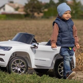 JEEP Grand Cherokee 12V NIÑOS, blanco, RC, 12V, asiento cuero, ruedas Eva - INDA164-JJ2055wt