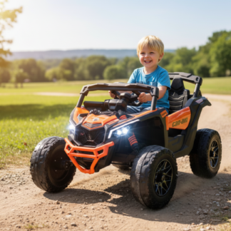 Buggy 24V CAN-AM 1 plaza, naranja, 4 MOTORES 200W, asiento cuero, ruedas goma, Mp4, RC - INDA38-LI-CA0