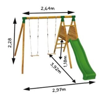 Parque infantil con columpio y tobogán Mauna y asiento doble. MA700024