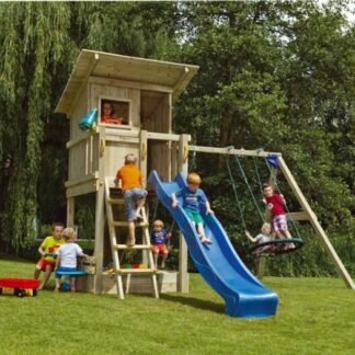 PARQUE INFANTIL DE MADERA BEACH HUT CON COLUMPIO DOBLE. BR811301-  MA811301