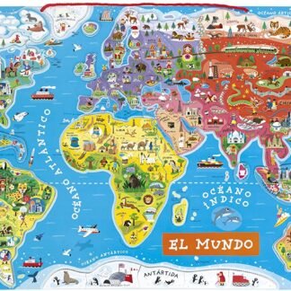 Janod J05503 - Puzzle magnético del Mundo de madera, en Español, 92 piezas