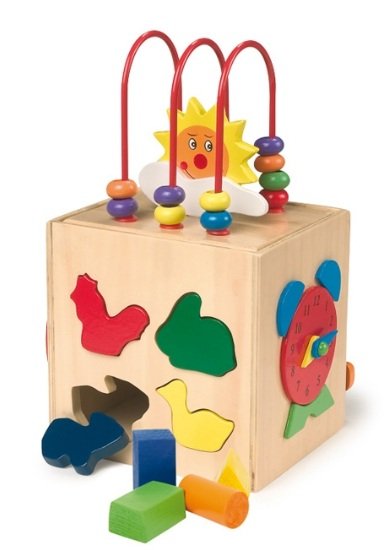 JUGUETES DE MOTRICIDAD: CUBO DE MADERA Y ACTIVIDADES "SOL DE COLORES". REF BERLÍN 8189