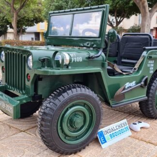 Jeep Army militar willys, 4 MOTORES 12V Y 40W, eva, cuero, RC 2.4ghz, 3 asientos, VERDE. LI-JH-101A LE7456-BN