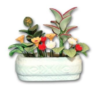 Macetero de porcelana con flores en miniatura. Escala 1/12 para casa de muñecas. CHA36164