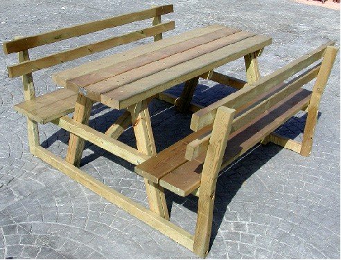 VENTA MESA DE MADERA PARA EL CAMPO, MESA Y BANCOS CAMPING CON RESPALDO INCLUIDO. LARGO 2 METROS. ASL_238-B