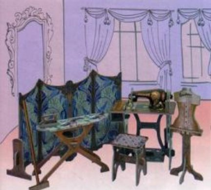 MUEBLES CARTÓN PARA CASITAS DE MUÑECAS; CUARTO DE COSER. REF CLEVER PAPEL 14269