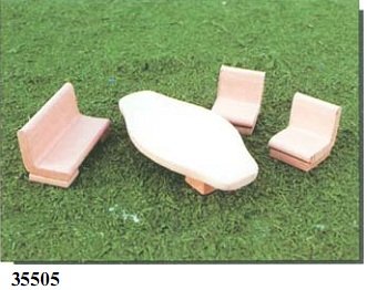 SET MUEBLES MINIATURA JARDÍN. MESA, BANCO Y 2 SILLAS CERÁMICA. KERANOVA 350505