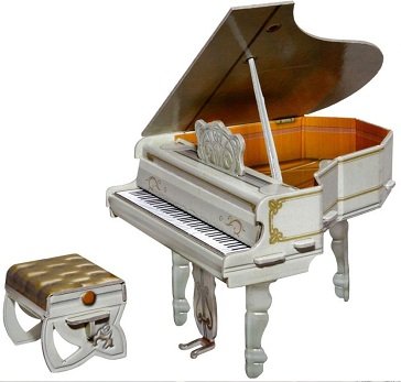 MUEBLES DE CARTÓN PARA CASAS DE MUÑECAS: PIANO CON BANCO COLOR GRIS. CLEVER PAPEL REF 142612