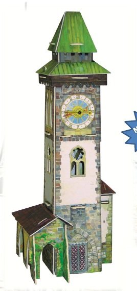 PUZZLE 3D MAQUETA CARTÓN TORRE MEDIEVAL CON RELOJ DE CUARZO (FUNCIONA). REF CLEVER 14277