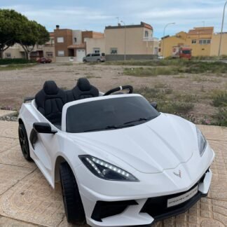 Corvette Stingray 2 plazas pequeñas 12v, asiento piel, neumáticos goma EVA, blanco  INDA351-AC-TR2203