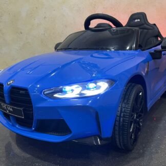 Coche bateria niños BMW M4 12V, AZUL, 1-5 años, ruedas goma, asiento cuero, asa INDA391-RA-SX2418.NO