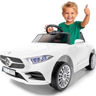 Coche eléctrico para niños Mercedes CLS350 12v, asiento polipiel, ruedas goma, rc, blanco - INDA1192-AT