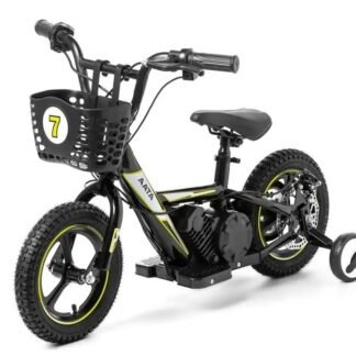 BICICLETA ELECTRICA 24V Y 12 PULGADAS, CON RUEDINES Y CESTA, amarilla - 2-7 AÑOS - INDA695-AT