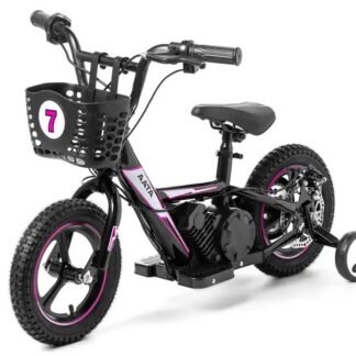 BICICLETA ELECTRICA 12" - 24V, CON RUEDINES Y CESTA, ROSA - 2-7 AÑOS - INDA696-AT