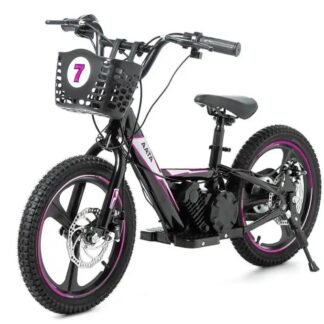 BICICLETA ELECTRICA 16" y 24V CON RUEDINES Y CESTA, ROSA - 3-9 AÑOS - INDA699-AT