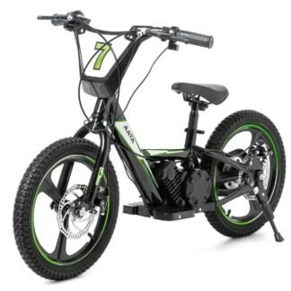 BICICLETA ELECTRICA 16" y 24V CON RUEDINES Y CESTA, VERDE - 3-9 AÑOS - INDA697-AT