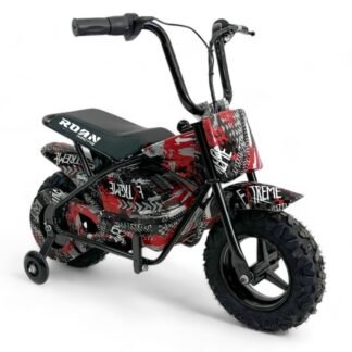 VENTA MINIMOTO INFANTIL 250W ROAN, RUEDINES Y LIMITADOR VELOCIDAD, ROJA ESTAMPADA -  INDA928-RO-1925__EST