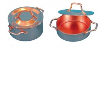 Set 2 ollas de cobre en miniatura escala 1/12 para casas de muñecas. CHA36620