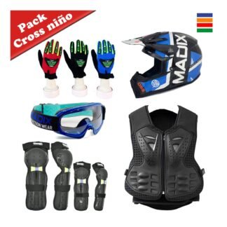 PACK COMPLETO CROSS CHALECO, CASCO, CODERAS, GAFAS Y GUANTES INFANTILES - RO-2849